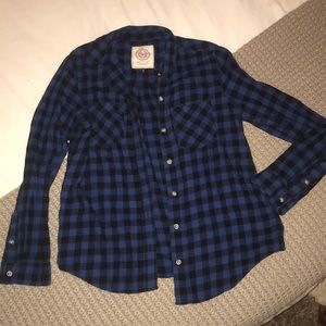 Blue & black button up flannel 100% cotton